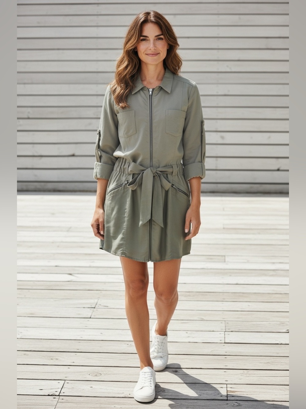 Mason Utility Shirt Dress in Olive with Tie Waist size 4